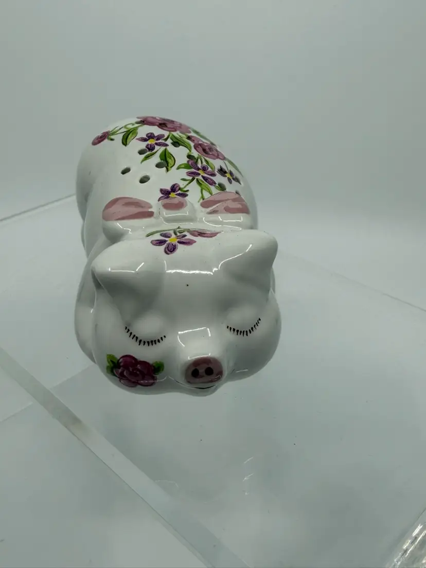 Vintage Ceramarte Ceramic Pig with Pink Floral Potpourri Infuser by Avon 1978