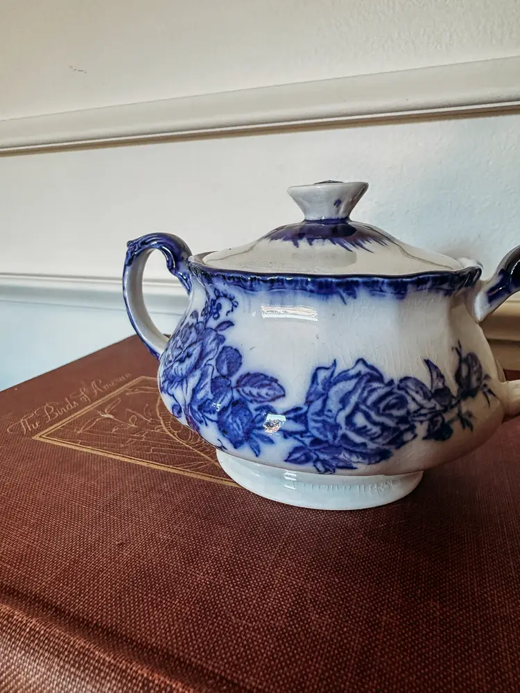 Flow-Blue Ironstone Sugar Bowl - Staffordshire England