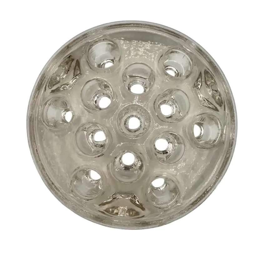 Vintage Clear Glass Tall Flower Frog, 13 Hole, Round Dome, 4.5", Footed, MINT