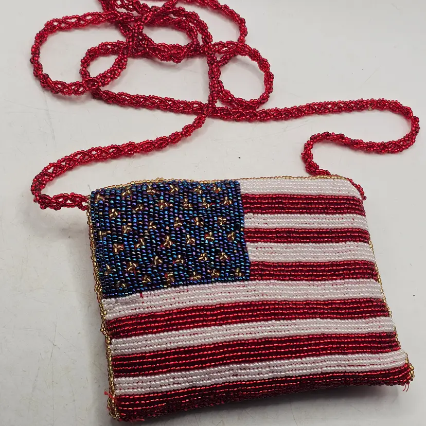 American flag beaded crossbody purse coin credit card