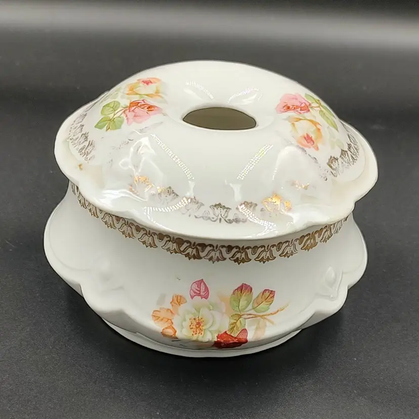 Vtg German Porcelain Floral Hair Receiver