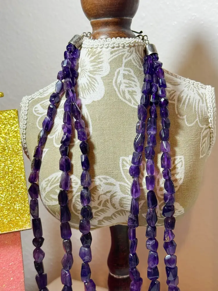 Jay King Sterling Silver Amethyst Triple Strand Necklace 20”