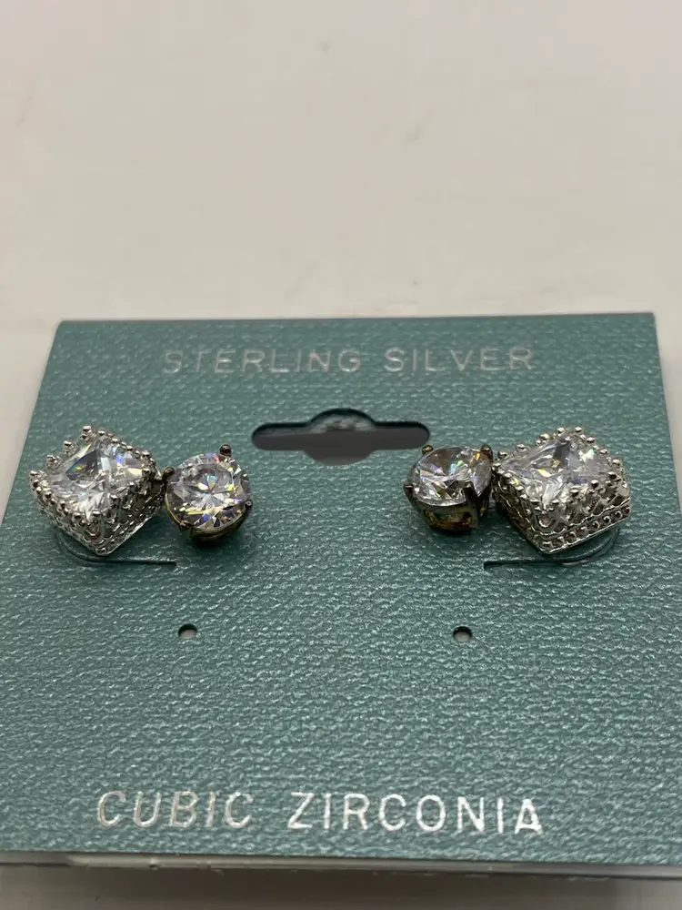 Tennis Bracelet Cubic Zirconium Rhodium Plated Plus Sterling Silver CZ Earrings