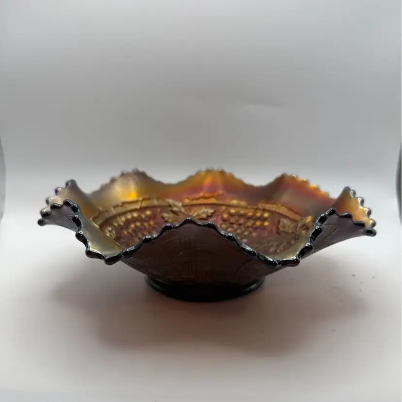 Northwood Grape and Cable Iridescent Carnival Glass Bowl