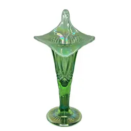 Vintage Mosser Vaseline Jack In The Pulpit Vase Opalescent Diamond & Zipper Pattern ~ UV Reactive