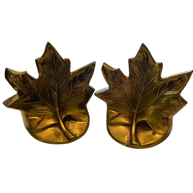 Vintage Mid-Century Brass Maple Leaf Bookends by Decorative Crafted Inc. – Sculptural Botanical- a Pair