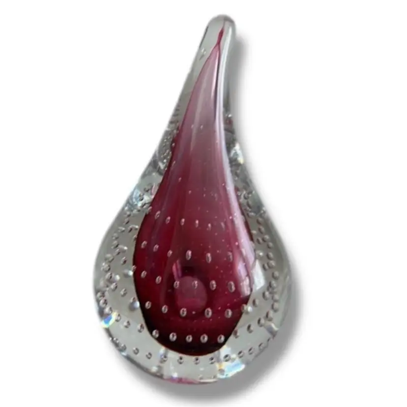 Adam Jablonski Teardrop Art Glass Paperweight Signed Cranberry