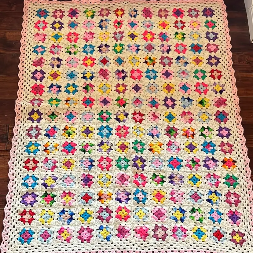 Handmade Granny Square Afghan Colorful! An Incredible 192 Three Inch Squares! 48” (4 ft) x 38”