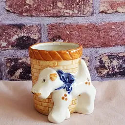 Occupied Japan 3" Tall Terrier Planter/ Make Up Brush Storage-Good Condition