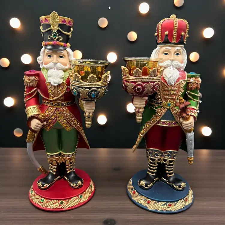 Kirkland Costco Nutcracker Candle Holder King Soldier Sceptor Pair 13" Tall