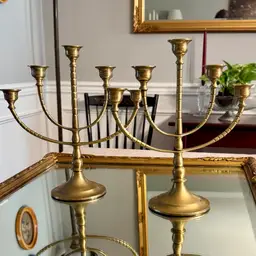 Brass 5-Arm Candelabras- Set Of 2
