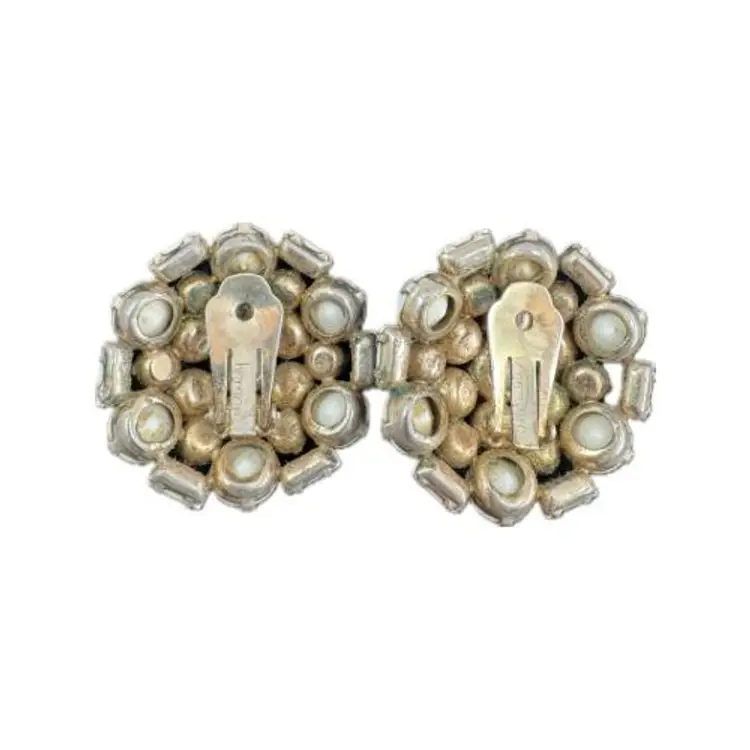 Pair of Vintage Round Milk Glass Clip on Earrings