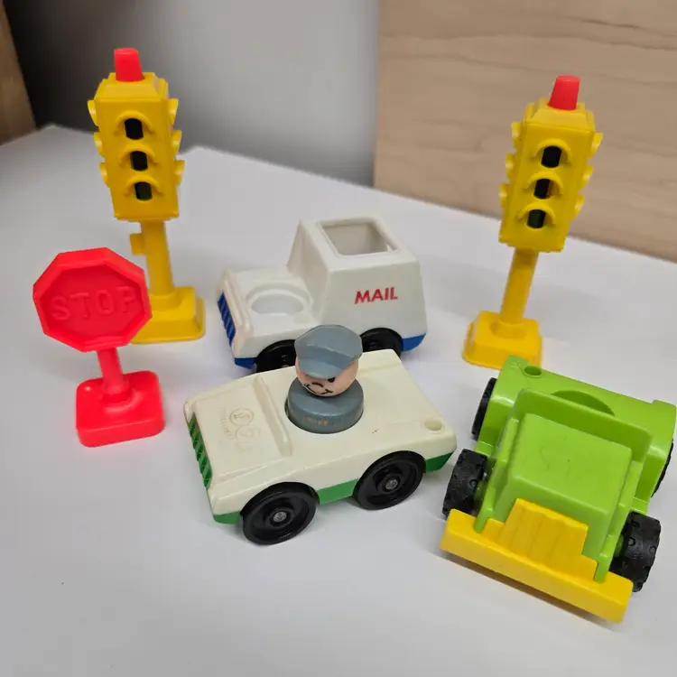 Vintage Fisher Price Little People Vehicles & Traffic Light Set