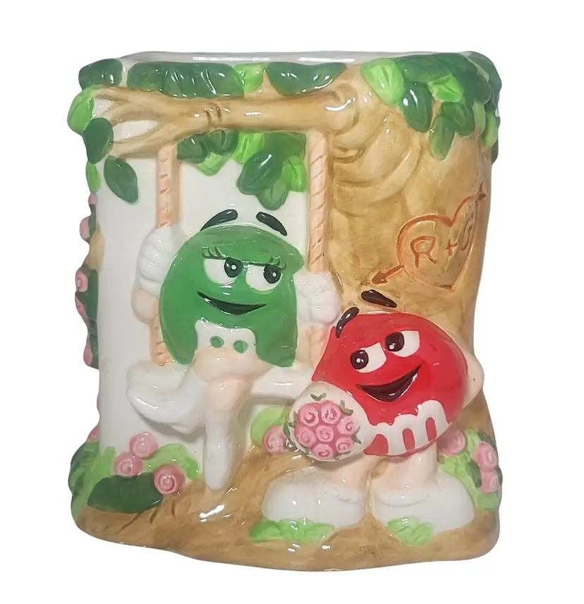 Mars M & M Candy Flower Vase or Planter FTD Green M on Swing R + G