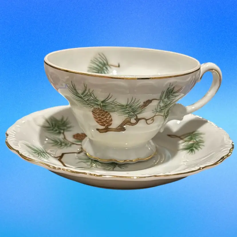 Vintage Porcelain Teacup & Saucers 3 Sets. Japan - Pinecone Motif