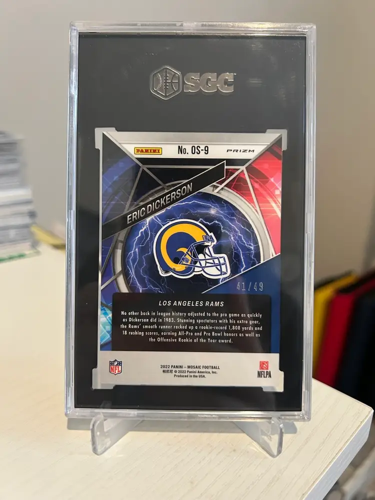 2022 Panini Mosaic Eric Dickerson Overdrive Purple Prizm /49 Card No. OS-9