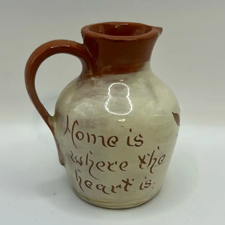 Home Is Where The Heart Is Pottery Jug 3 3/4” H