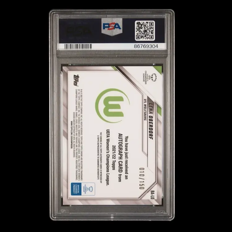 Lena Oberdorf 2021/22 Topps Chrome UEFA Women Pink Autograph /150 PSA 10 Soccer Card