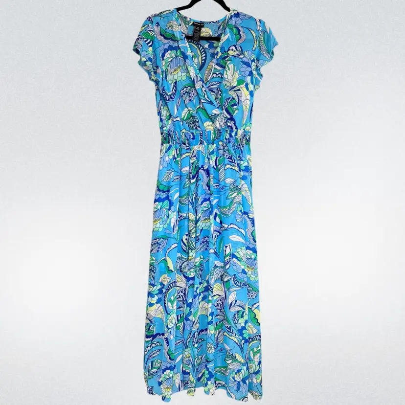 Blue Patterned Flowy Maxi Boho Dress Sz 10