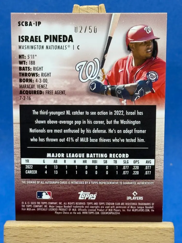 2023 Stadium Club Israel Pineda RC Auto Red SP /50 Washington Nationals A59