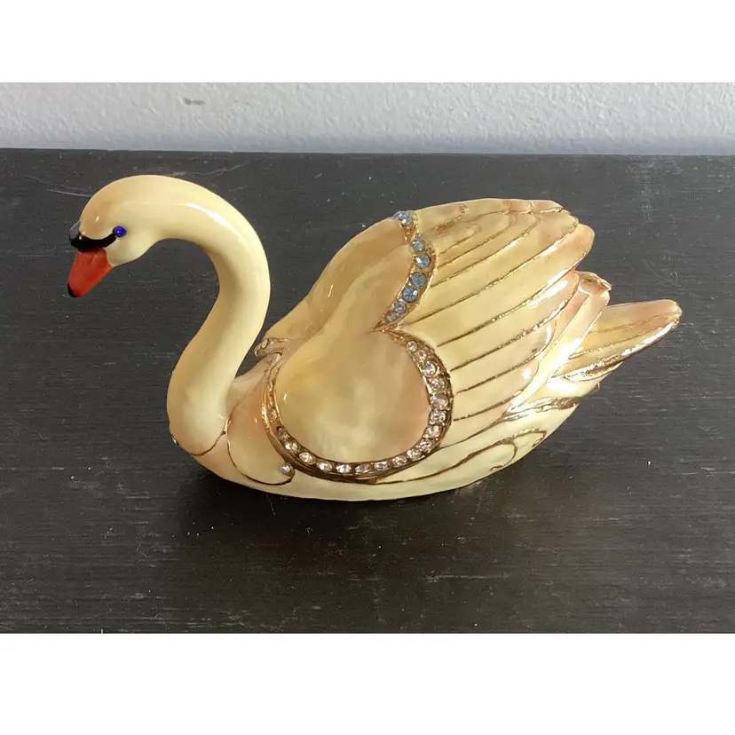 Jeweled Swan Trinket Box, 2 X 3.75 X 1.5“