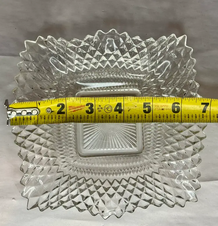 Vintage Indiana Glass Diamond Point Ruffle Edge Candy Trinket Dish