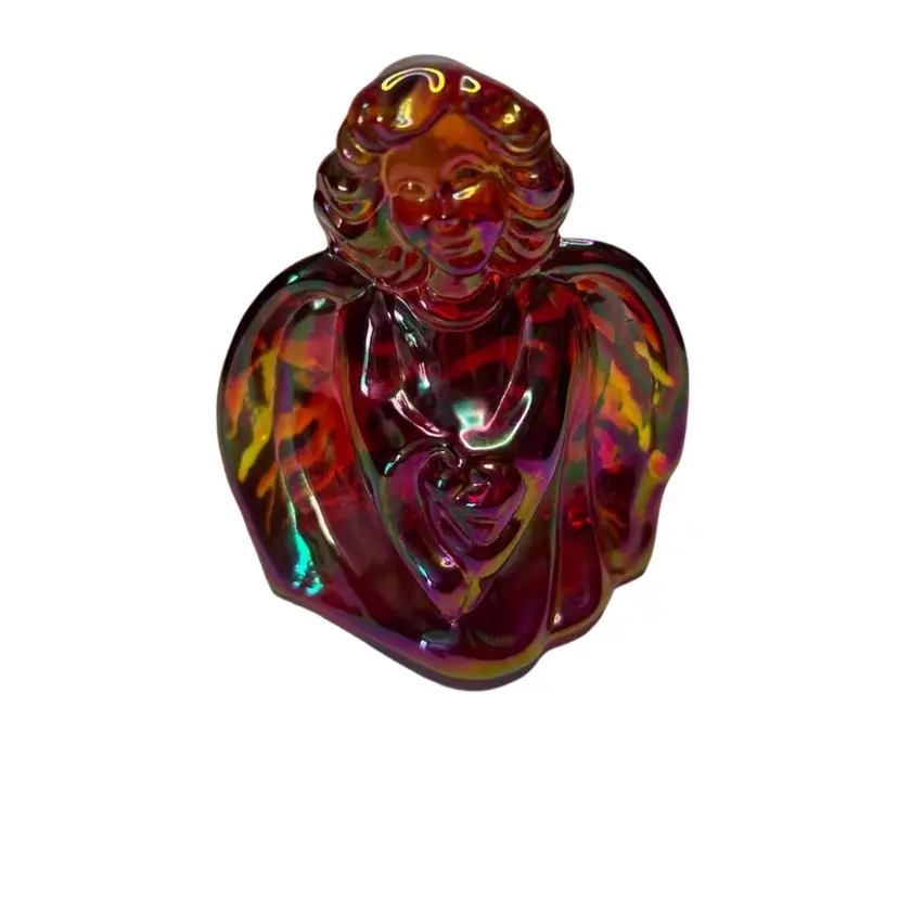 Fenton Iridescent Ruby Red Carnival Glass Angel 3 1/2” Tall