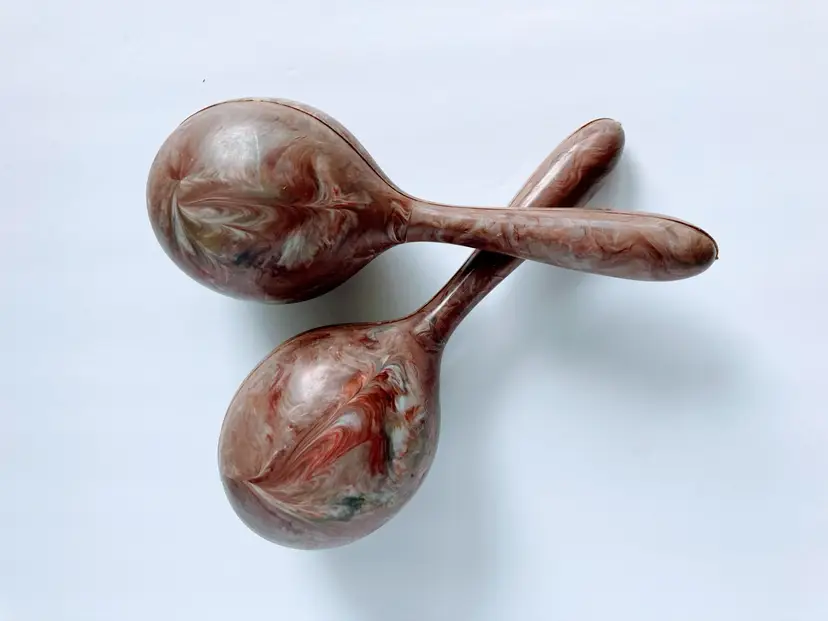 Mid Century Maracas Celluloid Melamine Swirled Colors Musical Fun