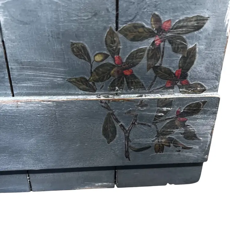 Upcycled Hand, Painted Floral Blue Gray Wall, Decor, Cottage Core Farmhouse Country