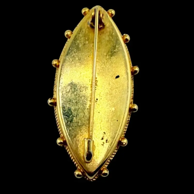 Cat Eye Green Boarder Multicolor Flower Floral Garden Golden Balls Brooch Italy