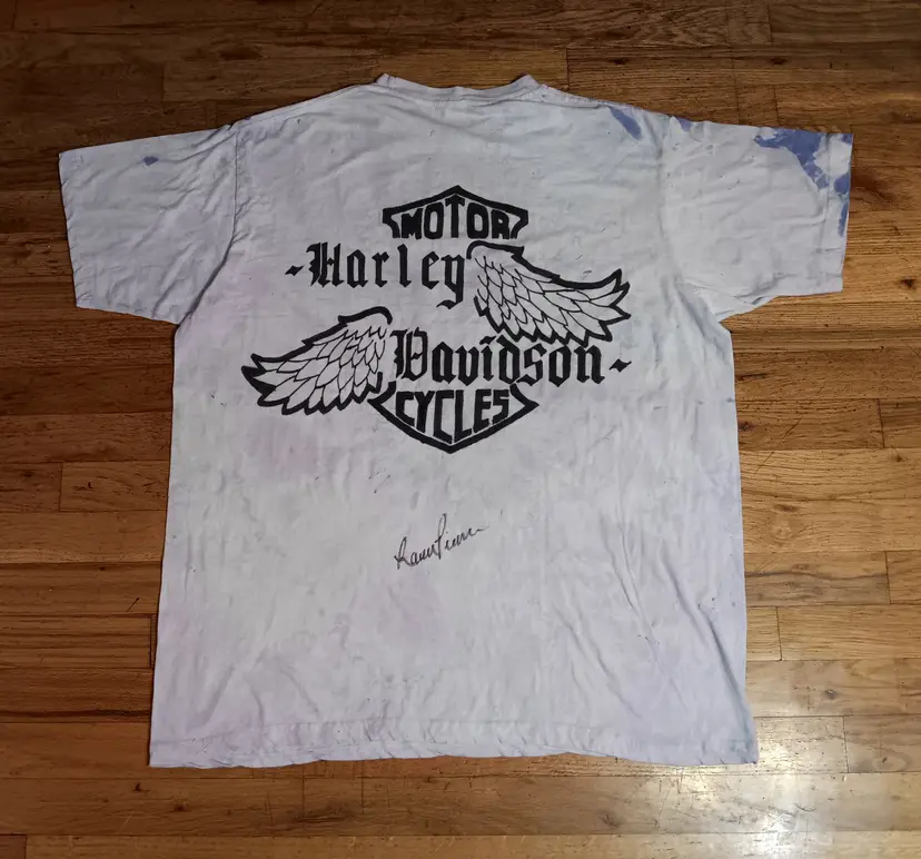 vintage Harley Davidson tie dye t-shirt autographed motorcycle race purple