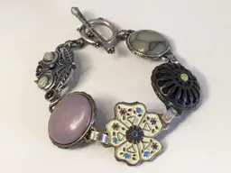 Vintage Lucky Brand Multi-Stone Floral Toggle Bracelet Brass Tone