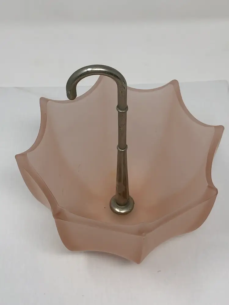 Pink Frosted Satin Glass Umbrella with Metal Handle Homco