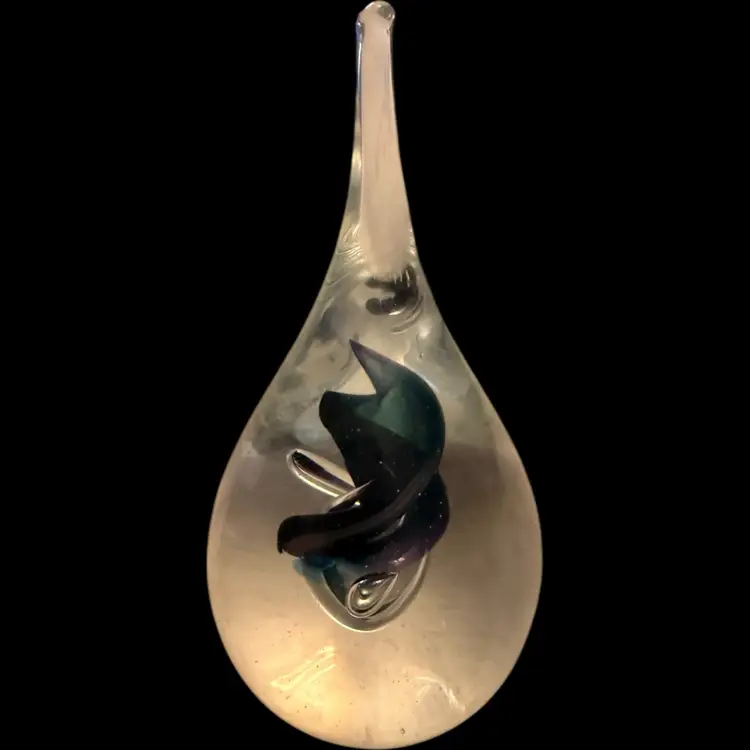 Marian Pyrcak MP Signed Teardrop Bubble Swirl Glass Paperweight 5”