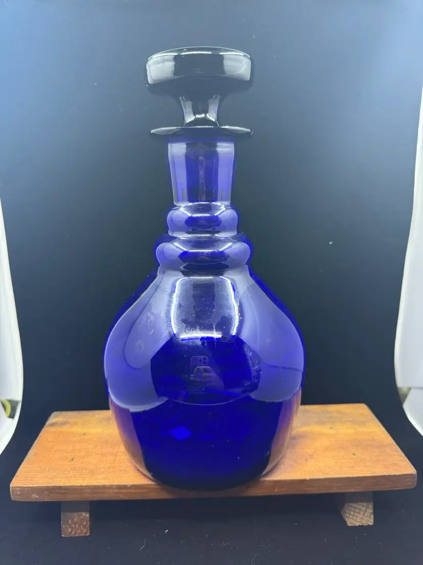 10” Cobalt Decanter With Stopper, Chips On Rim As Pictured