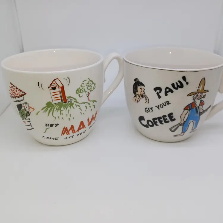 Maw & Paw Pottery Mugs ~ Git your Coffee~Coffee Cups ~ Japan ~Vintage 1950s