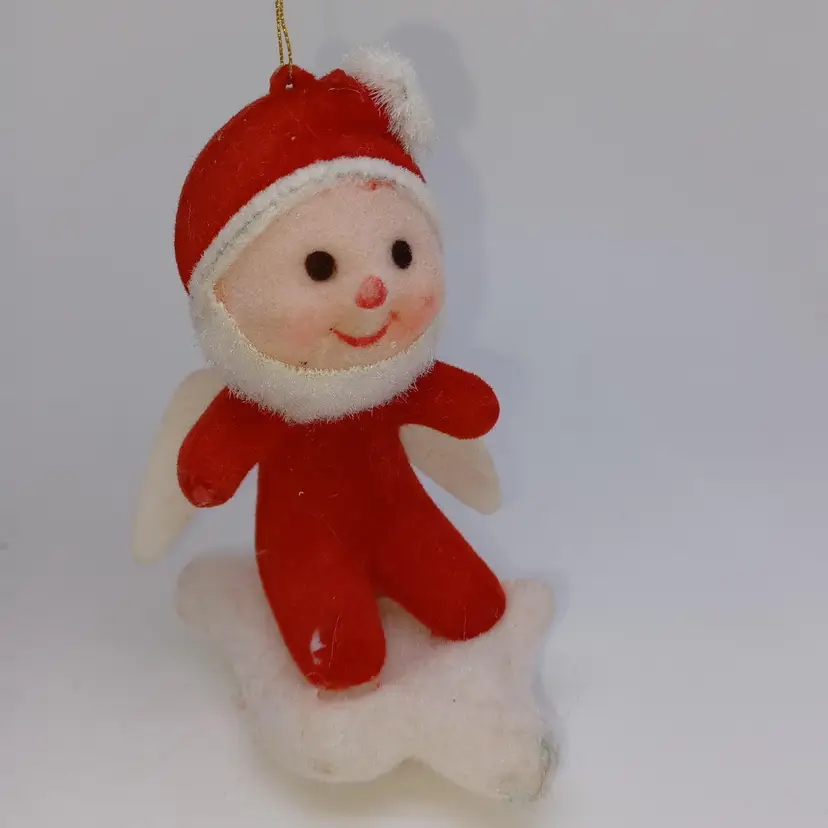 Vintage Kurt Adler Flocked Elf Winged on Cloud Flocked Ornament Vintage