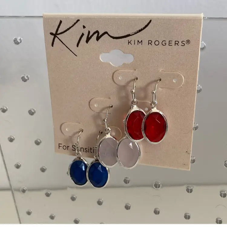 NOS 1990’s Kim Rogers 3 Piece Red White And Blue Drop Earrings