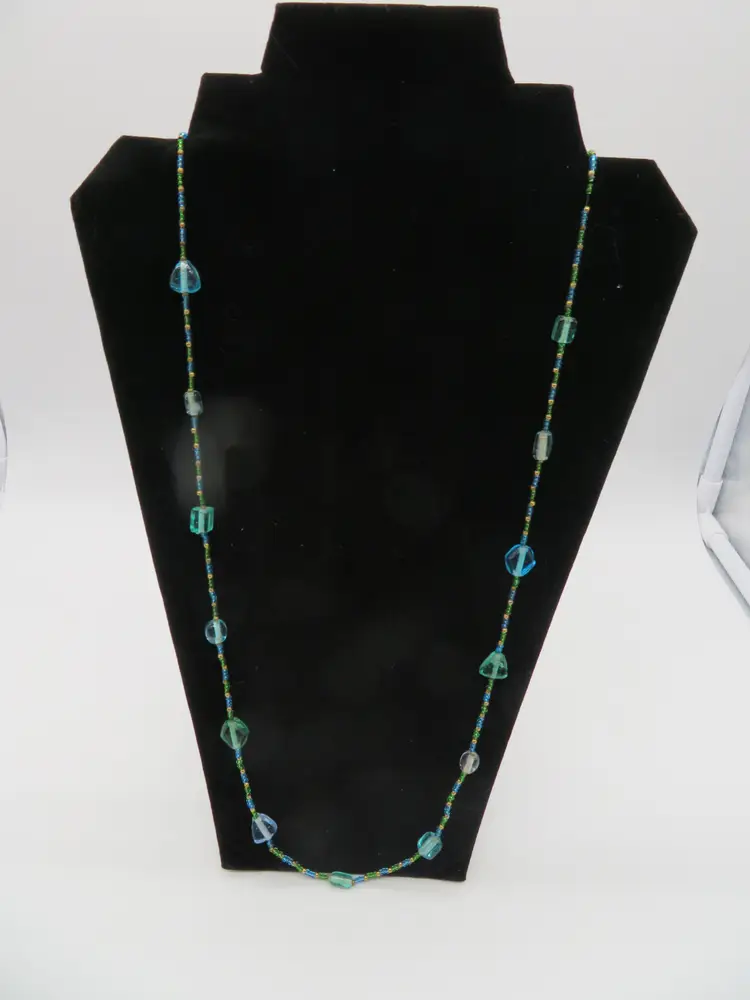 Vintage Napier Glass Bead Single strand necklace Blue Green Beads