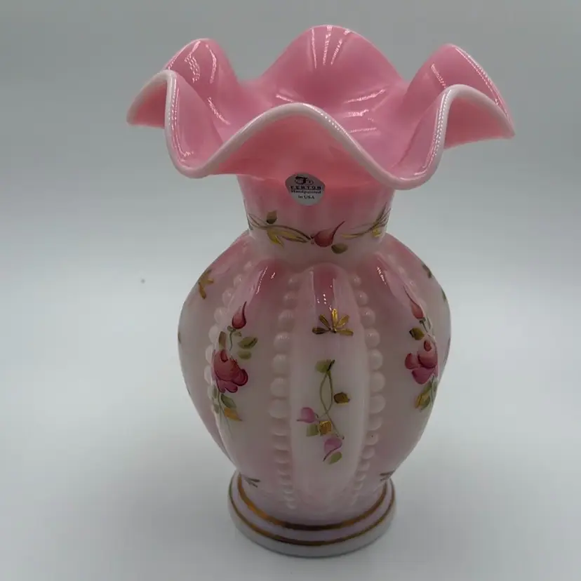 Fenton 2002 Rosaline Beaded Melon Floral Vase, Charleton Collection
