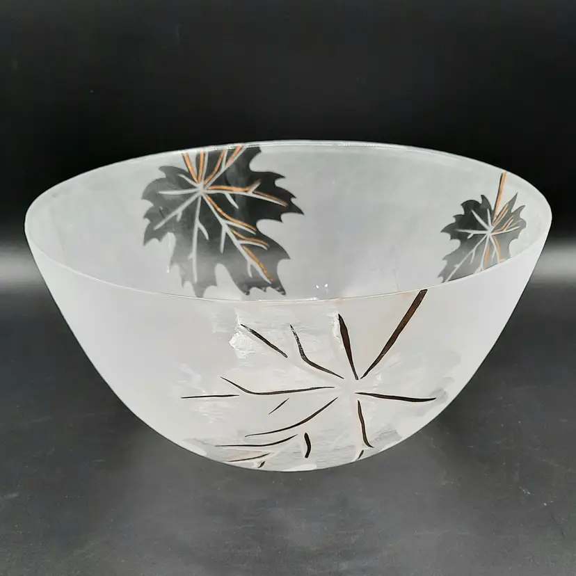 Frosted Glass Gold Autumn Fall Leaf Bowl
