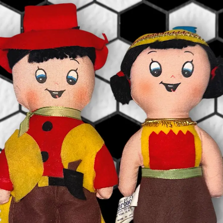 Knickerbocker Tiny Twins “Cowboy & Indian” Cloth Doll Pair HTF