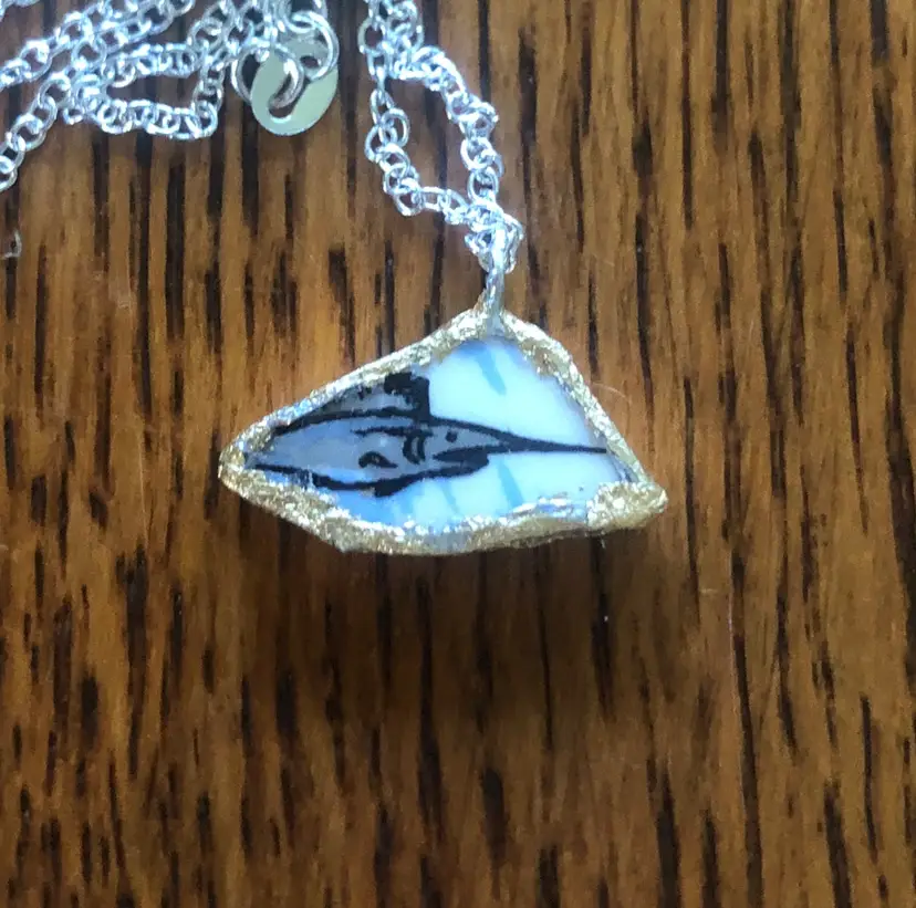 Oodelally Shop Broken Pottery Artisan Made Swordfish Pendant Florida Collectors Plate Handcrafted Necklace 3/4in x 1/2in