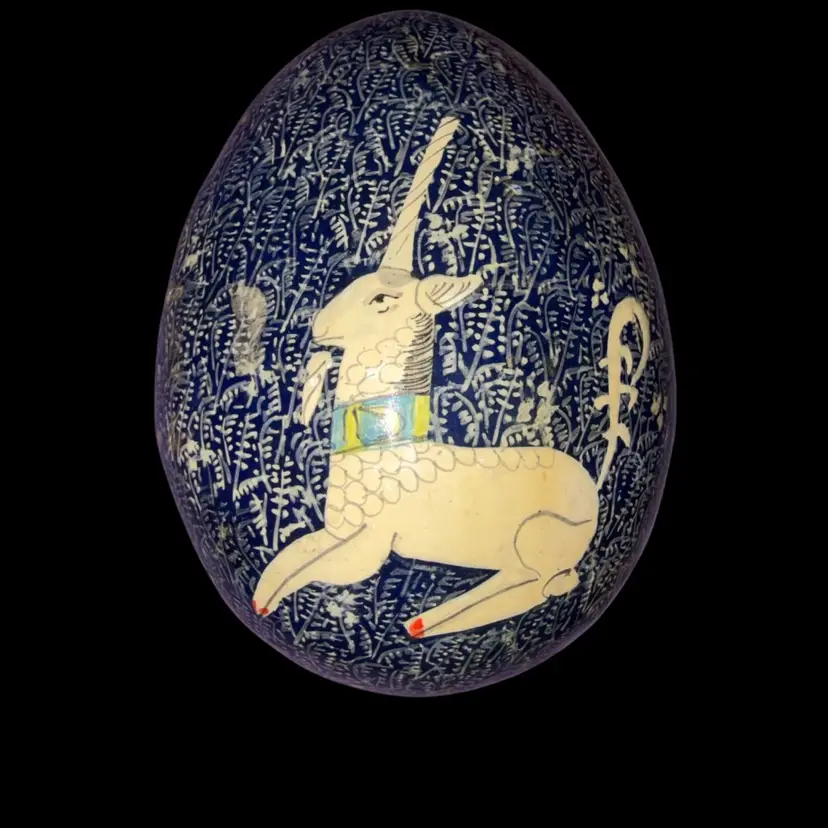 Folk Art, Papier-Mâché, Wooden Goat, Unicorn Trinket Box