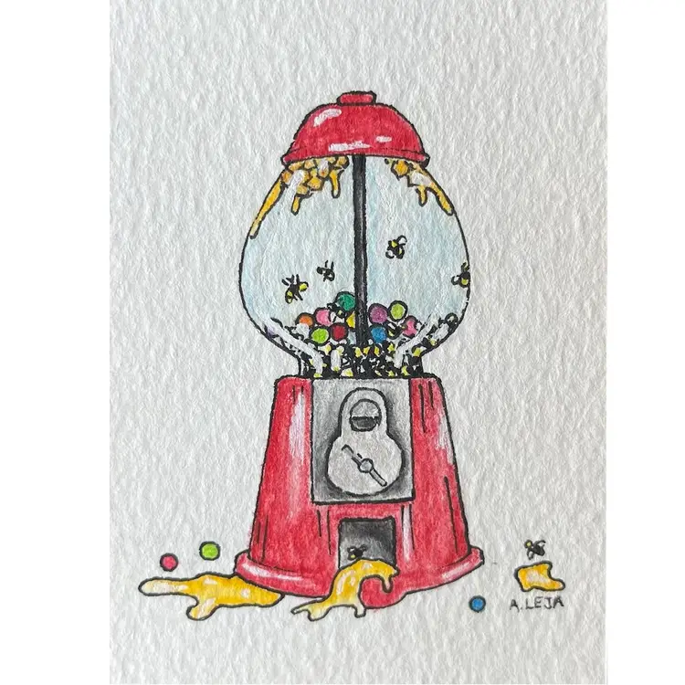 “Gumblebees: Pay For A Sting!” ORIGINAL ArtMade By Me — Mini Painting Trading Card (Come in Magnetic Case)