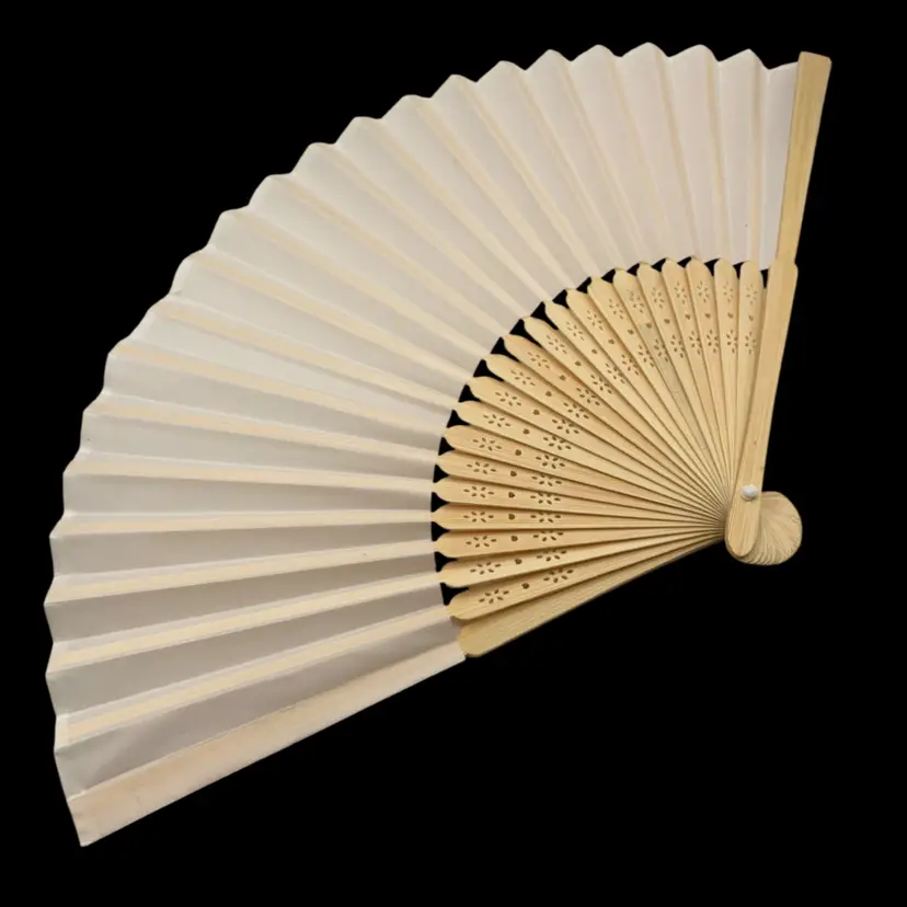 Japanese Cloth And Wood Folding Fan! 13” x 8 1/4”!