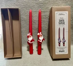 Classic Santa # 67918 Red 10” Tall Taper Candles The Vermont Store Set Of 2
