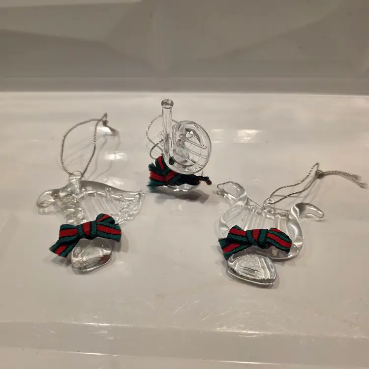 Vintage Enesco 1983 Glass Christmas Tree Ornaments Set Of 3 Musical Instruments