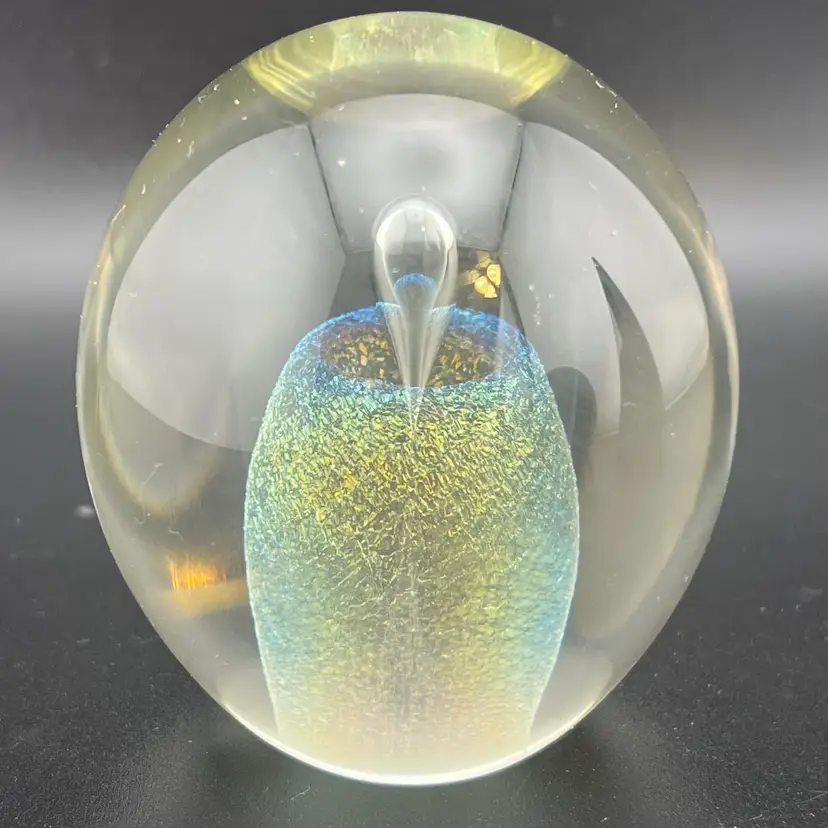 Vintage Signed Robert W Stephan Dichroic Bubble Fountain Paperweight 3”