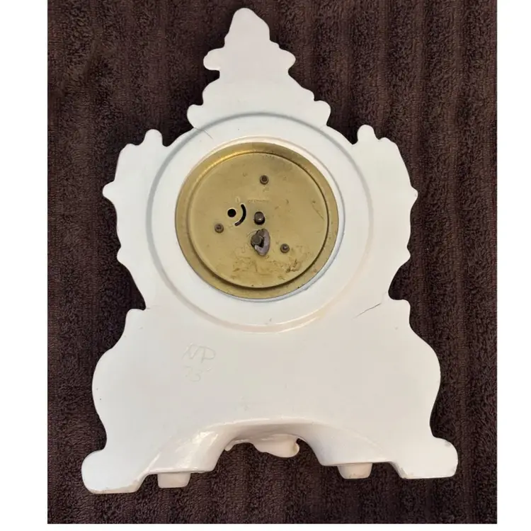 RARE Vintage WORKING Porcelain German Minxie Wind Up Mantel Clock Christmas Gift ! 11.5”